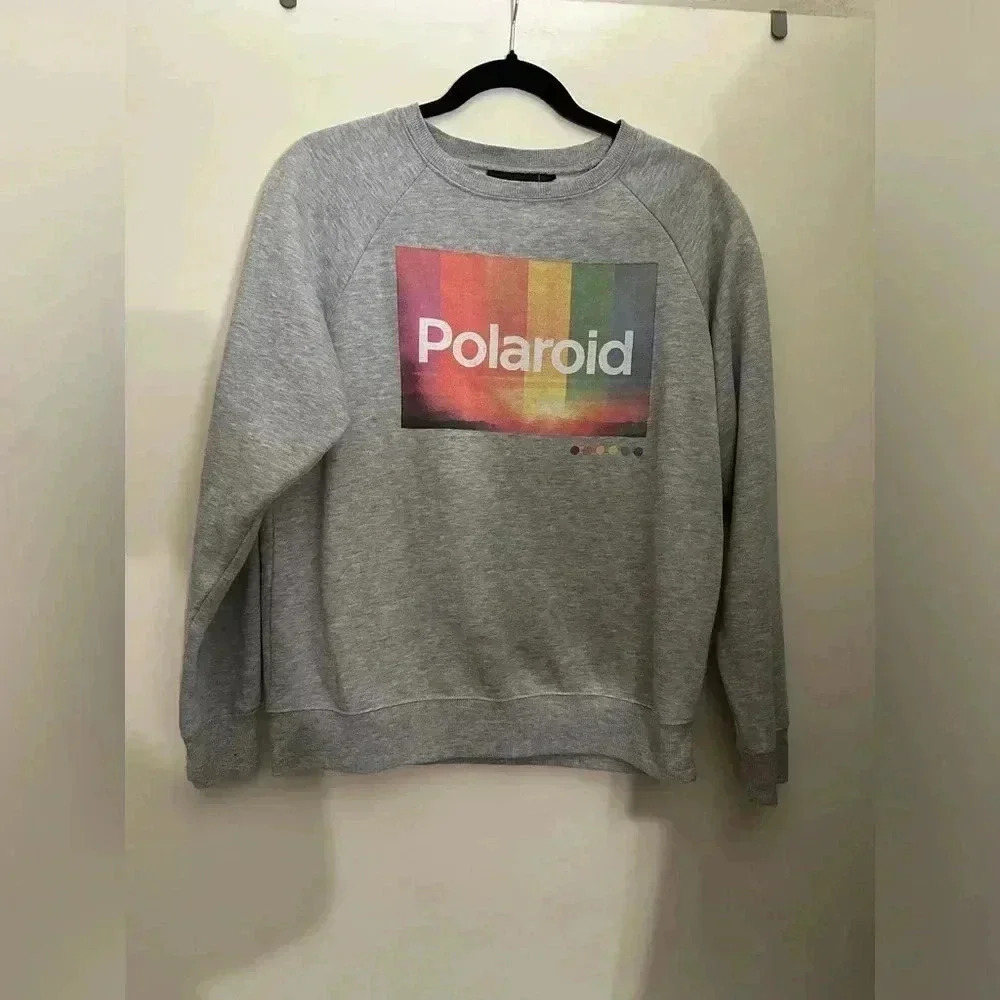 Grey Polaroid Crewneck Fleece Sweatshirt